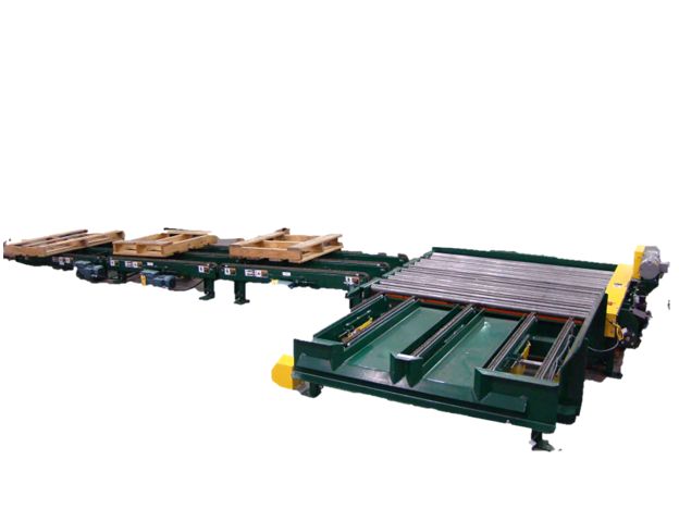 OMNI chain conveyor into a pallet rolley conveying with a chain transfer
